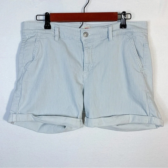 Levi’s Railroad Stripe Blue Denim Shorts Cuffed - Picture 1 of 7